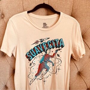 Suavecita Graphic astronaut sci-Fi space Short Sleeve Tee - Cream